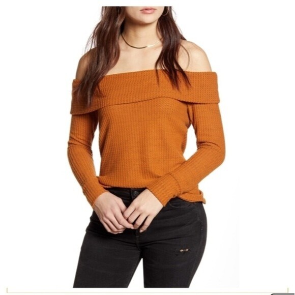 5x 25🎁   𝅺bp. Off the shoulder Sweater Orange Size Small New - Picture 1 of 12